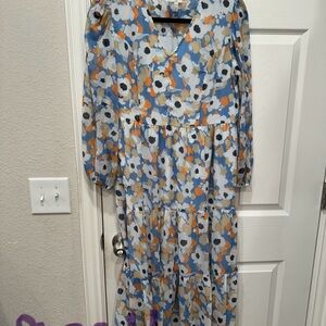 Floral Kids Dress in Blue and Orange